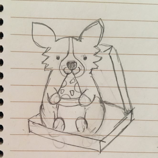 Doodle of pizza box corgi