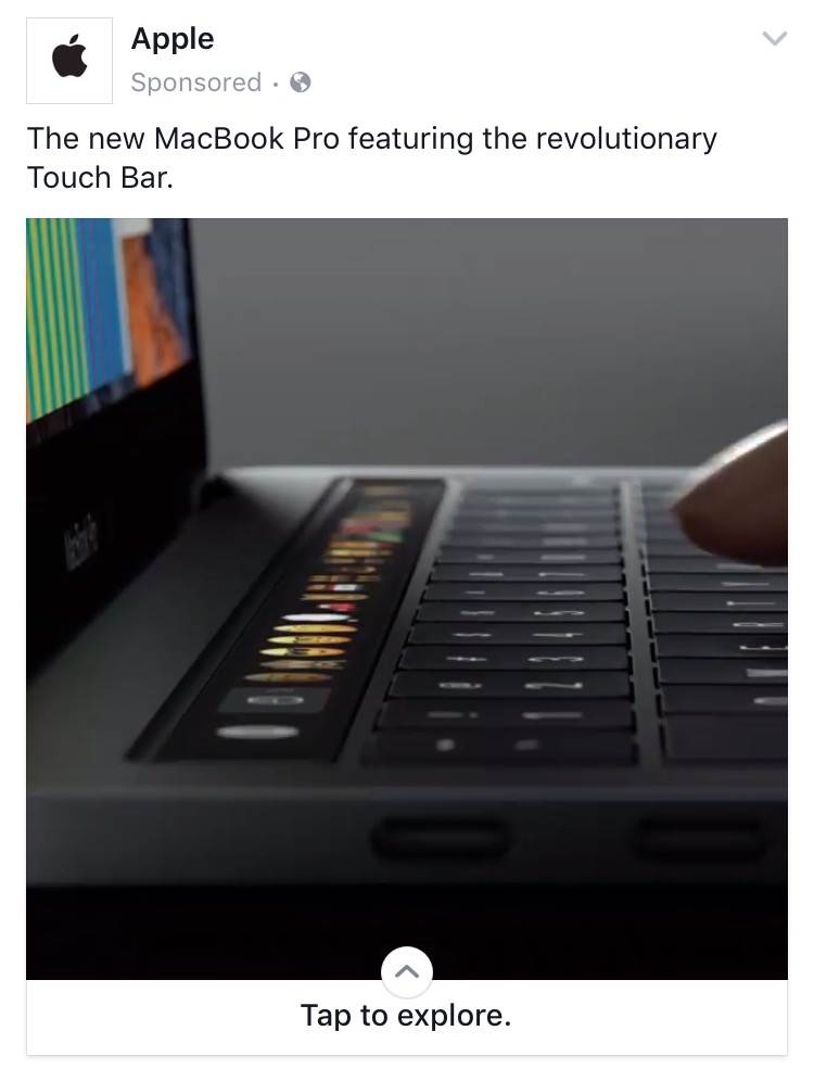 Apple ad for new MacBook Pro on Facebook