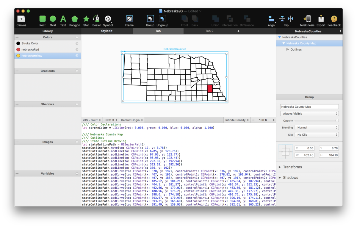 Nebraska map in PaintCode