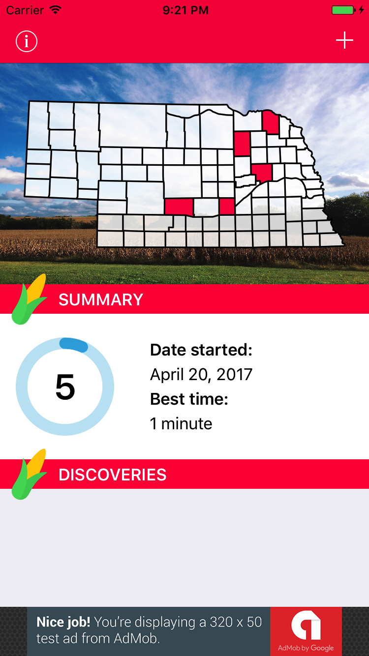Nebraska app screenshot of April progress